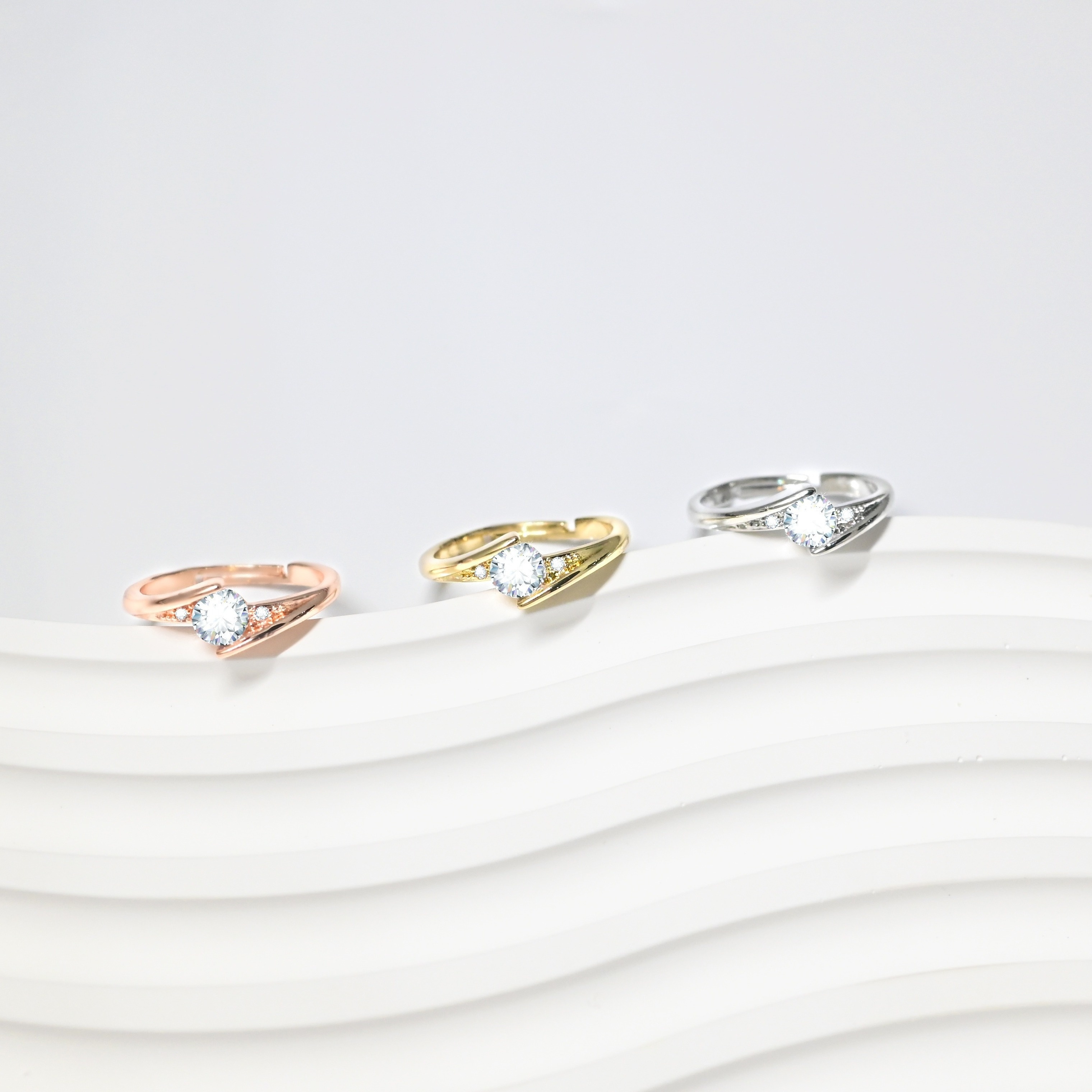 Cubic Zirconia Adjustable Open Ring - Women's Party & Wedding Accessory