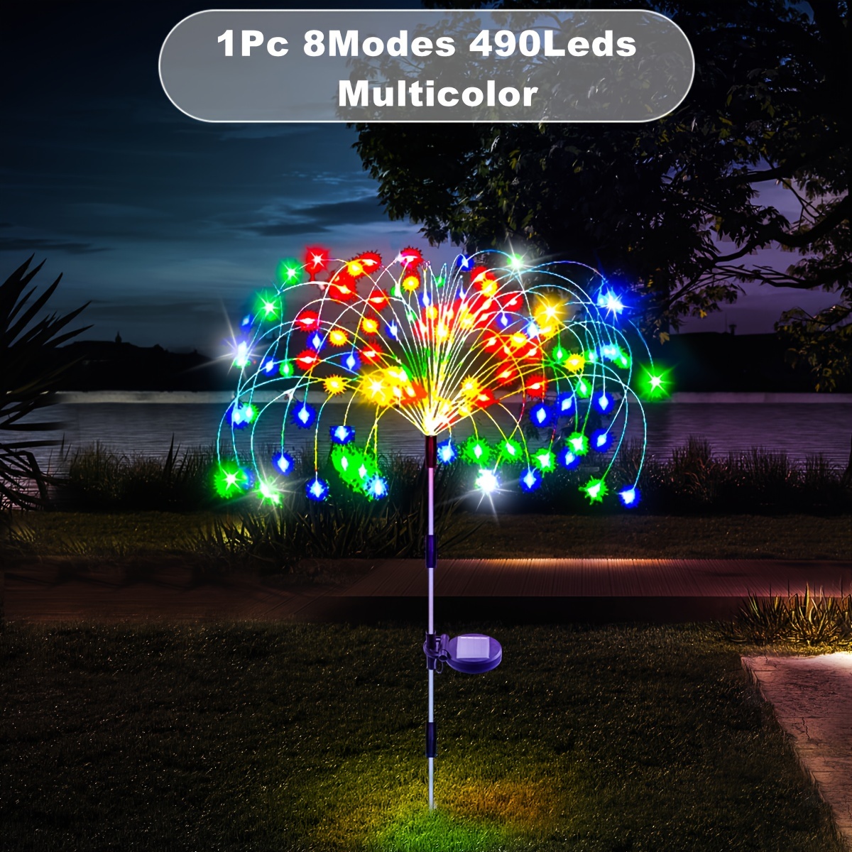 TEMU 1 Pack Christmas Light, Outdoor Solar Garden Lights, 490led//240led/60led Garden Fireworks Lamp 8 Decorative Sparkles Stake Landscape Light For