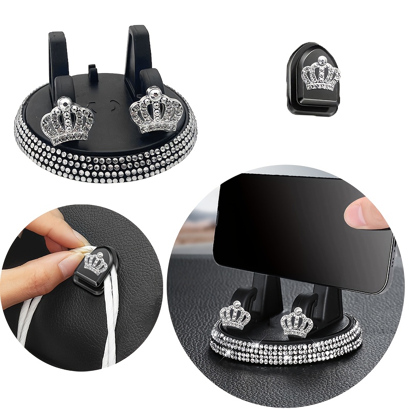 TEMU 2 Crown Pattern Items - Car Additions, Shiny Rhinestones - Car Phone Holder, 360-degree Rotation, Phone Navigation Support Stand And , Adhesive
