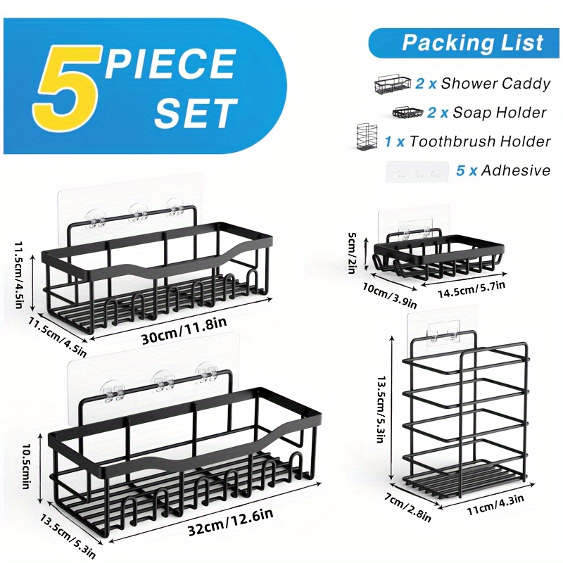 Ensemble de 5 pièces pour étagère de salle de bain en acier inoxydable, fixé au mur,   perçage, antirouille,   laquée, étagères suspendues de     pour le rangement   de bain et la décoration intérieure détails 2