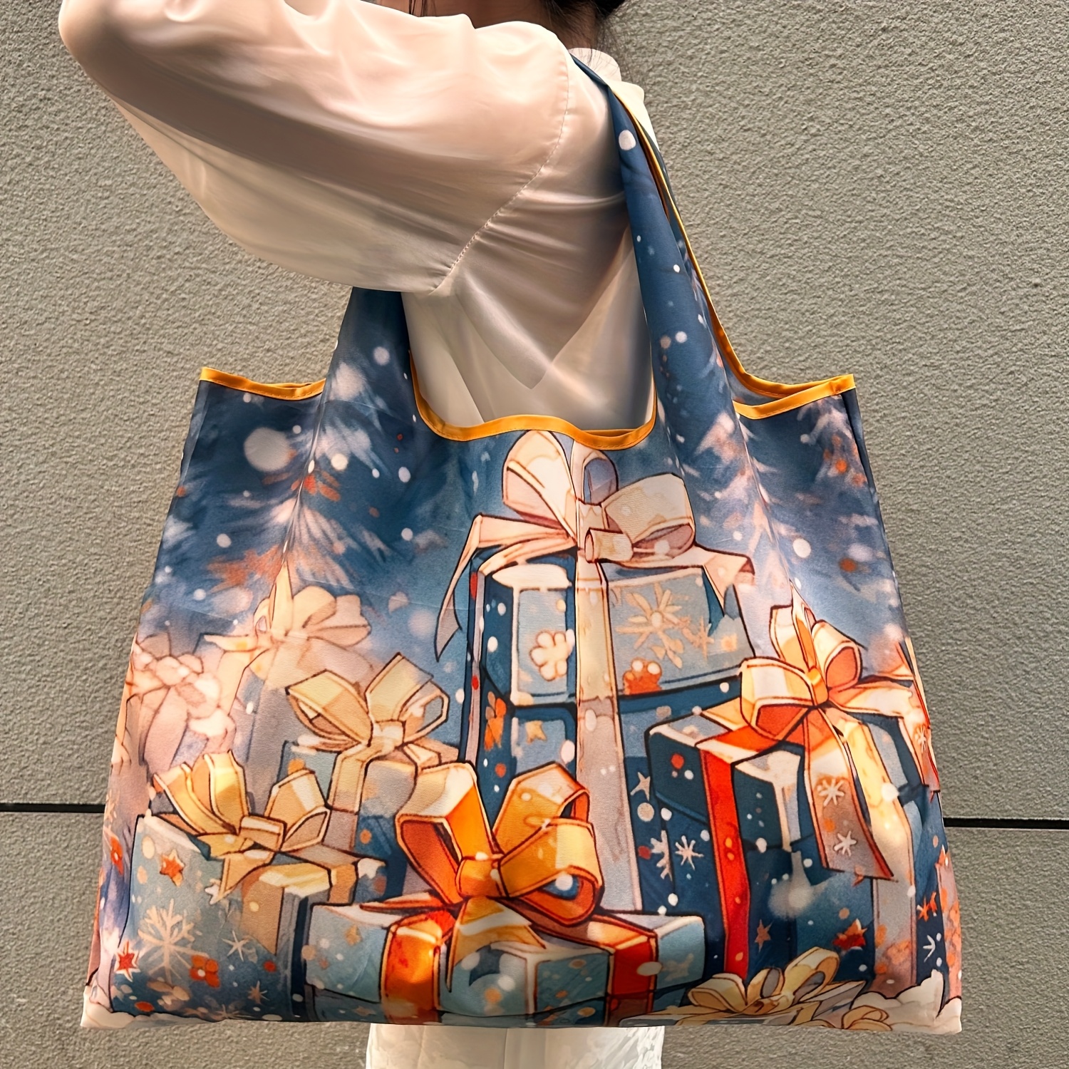 Large Capacity Portable Shopping Bag For Christmas Gifts, Lightweight And Foldable, Single Shoulder Tote Bag
