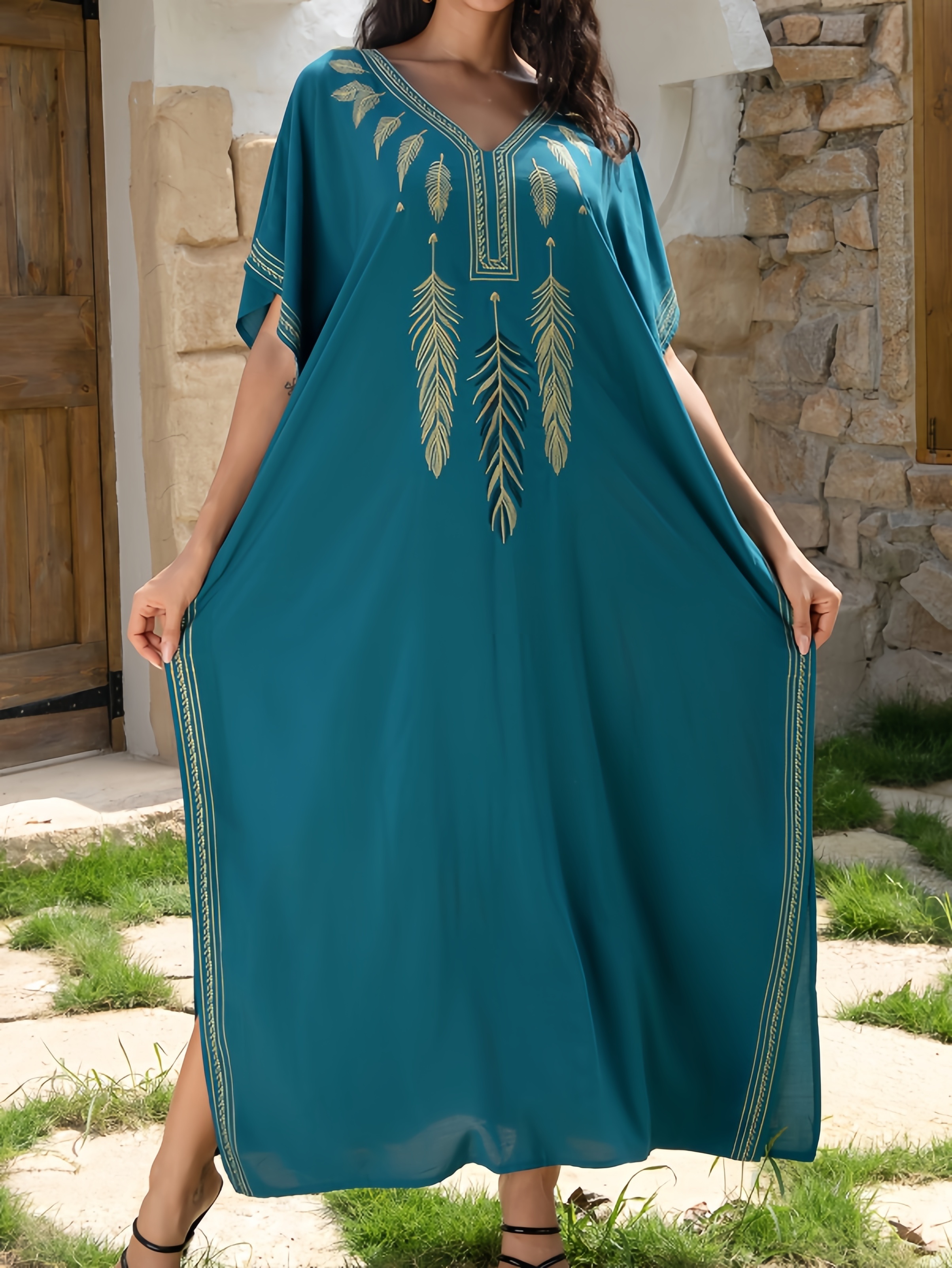 women's ethnic dress q1747: a v neck robe bat sleeves - Temu