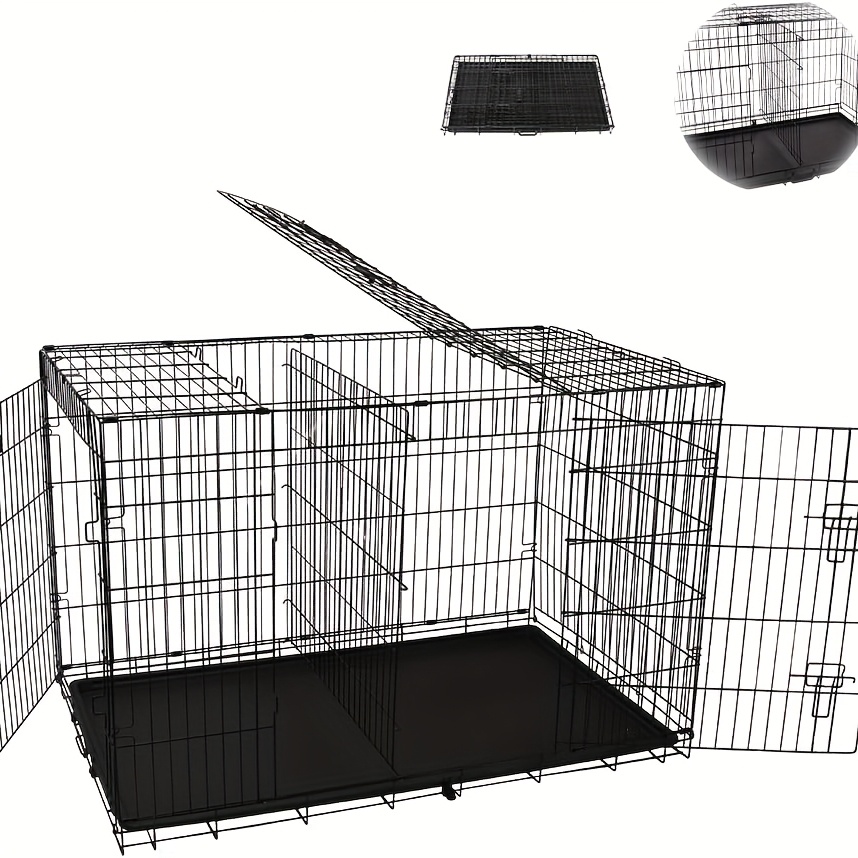 TEMU 48-inch Xl Dog Crate With Divider, Heavy Duty Foldable Metal Cage With 3 Doors And Leak-proof Tray, Extra Large Pet Kennel For Home Or Travel