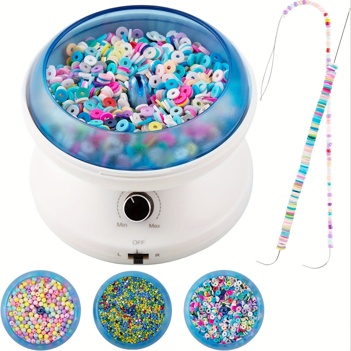 

Electric Clay Bead Spinner Kit With 3pcs Bead Trays 2pcs Bead Spinner Needles, 1000pcs Clay Beads And 1300pcs Seed Beads 8m Elastic Cord For Bracelet Necklace Jewelry Making (patented)