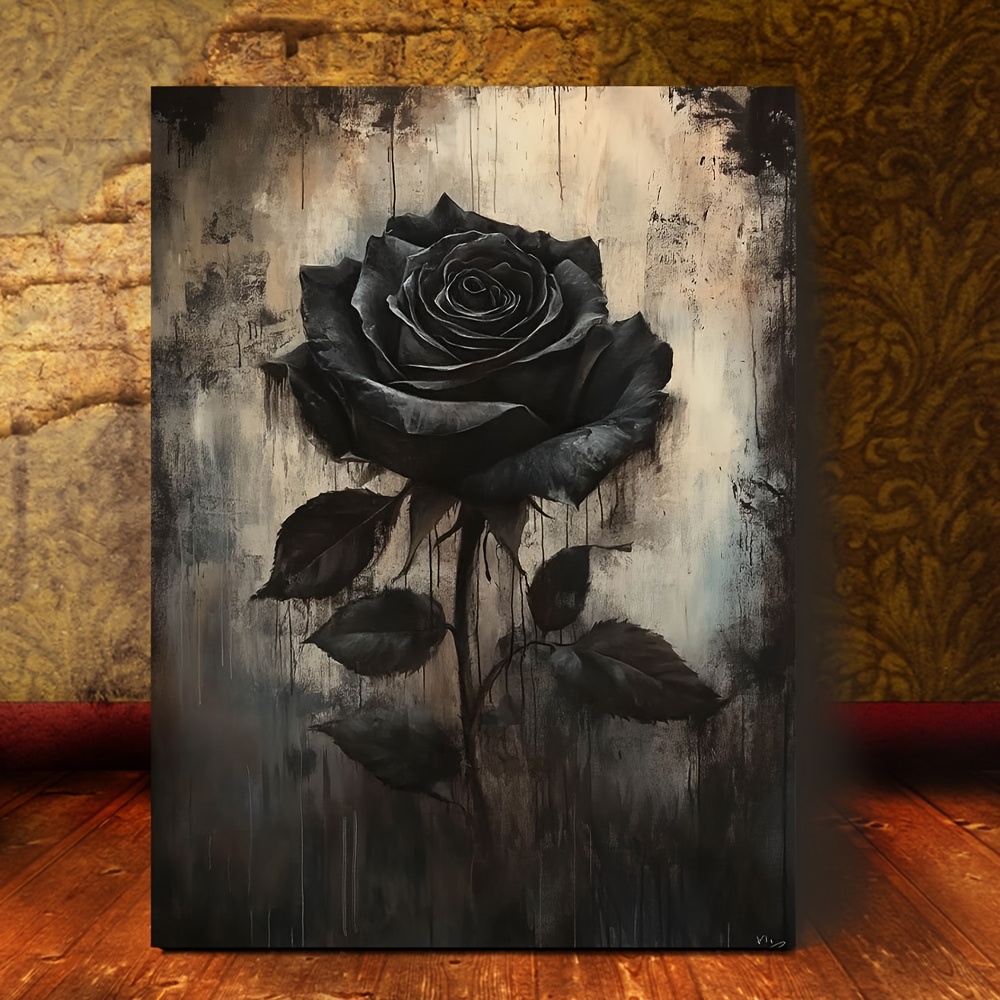E-shop 2D Flat, 2D Flat, 2D Flat (2D/FLAT Poster) Ein Vintage Schwarzer Rose Leinwand Dekoratives Gemälde, ein Reiner Leinwanddruck, ein Elegantes