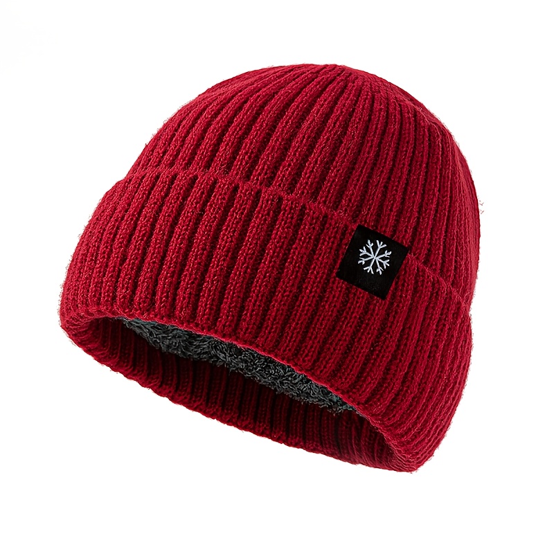 TEMU Fashion Snowflake Embroidered Beanie, Unisex Winter Season Fleece-lined Thick , Holiday Party Hip-hop Brimless Cap, Outdoor Casual Warm Pullover