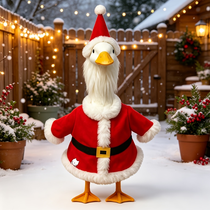 TEMU New Christmas 23-inch Porch Goose Outfit Set Of Two, Santa Claus Green Fur Design, Holiday Decorations For Outdoor Courtyard Doorway