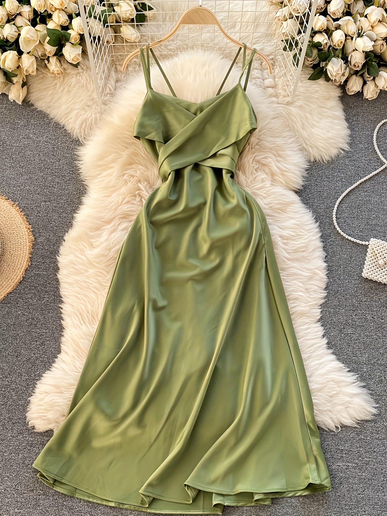 green emerald velvet dress Zapaka Women Long Prom Dress Tulle Green Off The Shoulder Long Sleeves A-Line Evening Formal Dresses, Green / US12 main image 0
