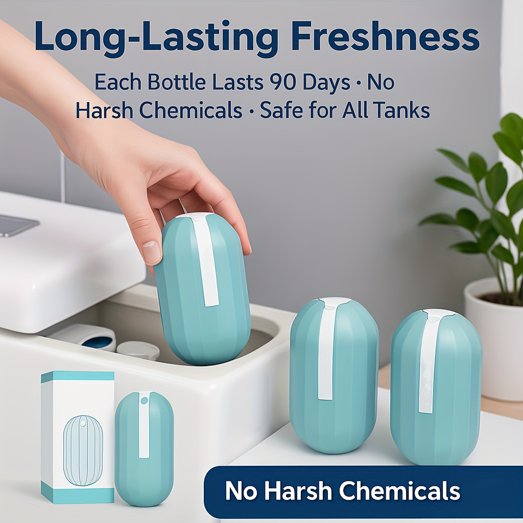 90-Day Automatic Toilet Bowl Cleaner Cartridge - Long-Lasting Fresh Blue Bubble Fragrance, No Scrub Deodorizer, Powerful Cleaning for Ceramic & Porcelain Toilets, Modern Plastic Design, Essential Home Hygiene, Toilet Bowl Cleaner
