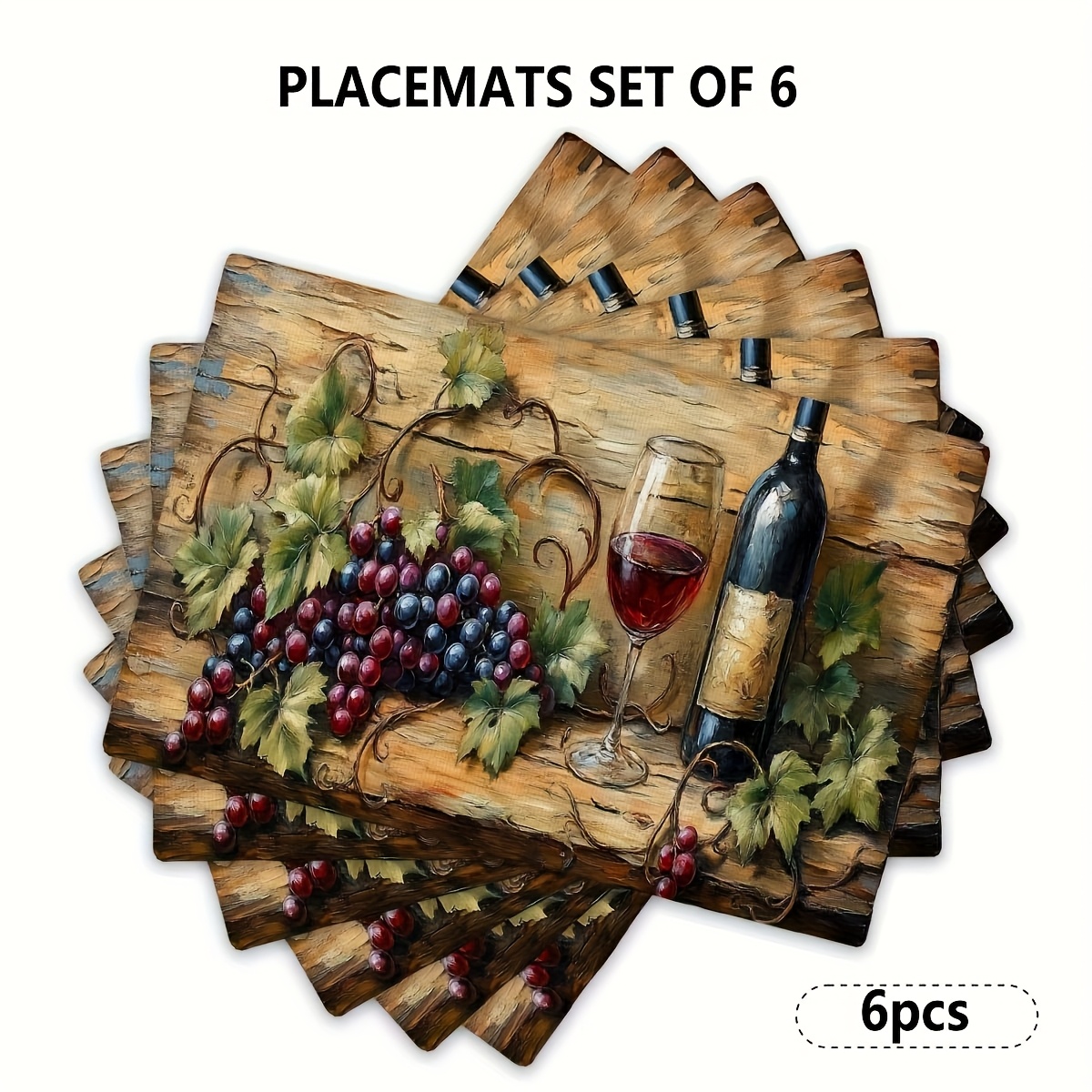 TEMU 4/6pcs Country Wine Grape Pattern Placemats, 12x18 Inches Heat-resistant Washable Decorative Table Mats For Dining Room, Home & Wedding Use