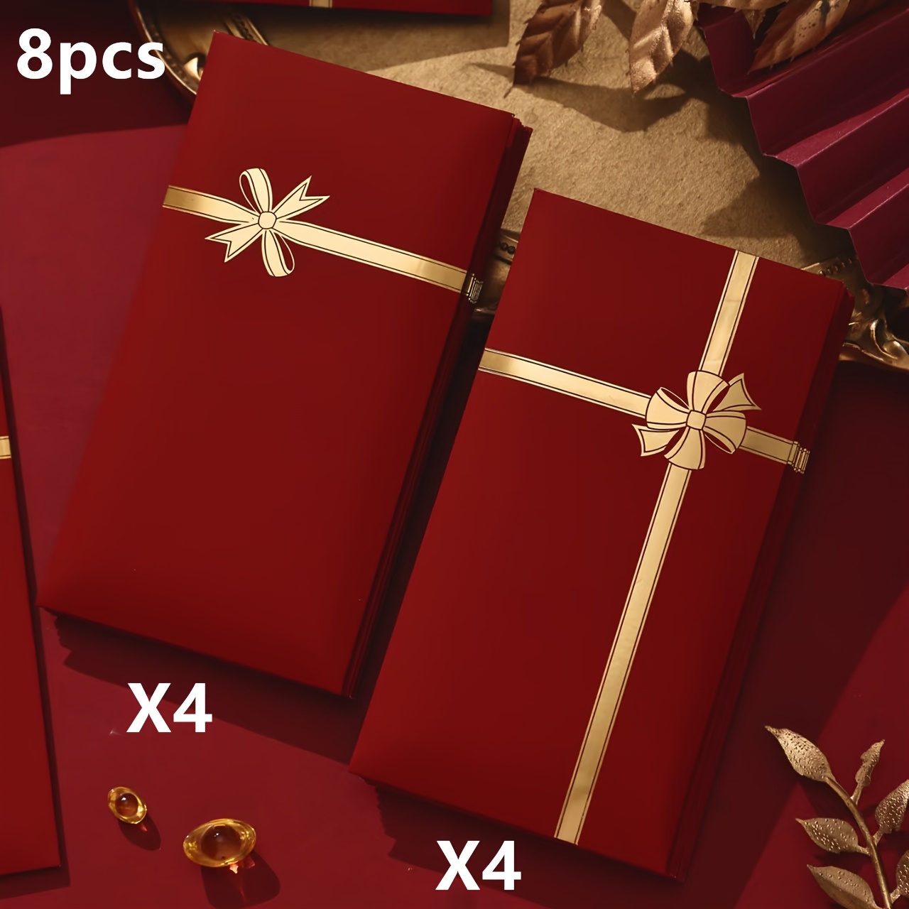 TEMU 8pcs, High-quality Envelope Bags With Ribbon Pattern, New Year, Birthdays, Weddings, Valentine's Day, Halloween, Thanksgiving, And Christmas