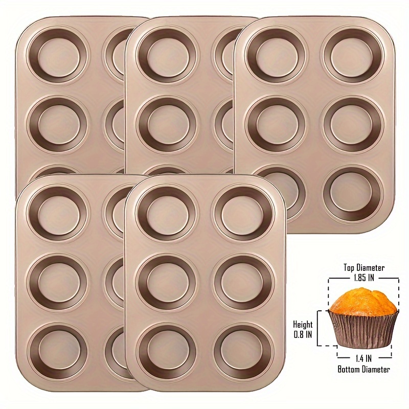 

5-piece, Non-stick 6-cup Muffin Pan, Heavy-duty And Easy-to-release Cake Pan For Baking Mini Egg Cake Brownie Tarts (set Of 5/ Champagne Gold)