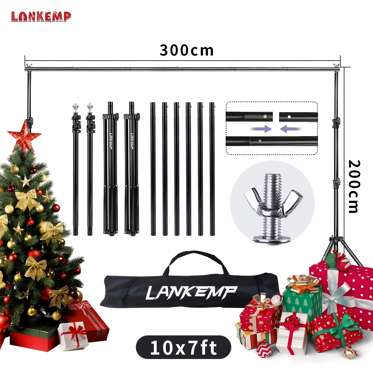 Image of 300x200 Cm Photography Background Stand - Adjustable Background Frame, Suitable For Party And Studio Shooting Of Christmas And Birthday Decorations Lankemp