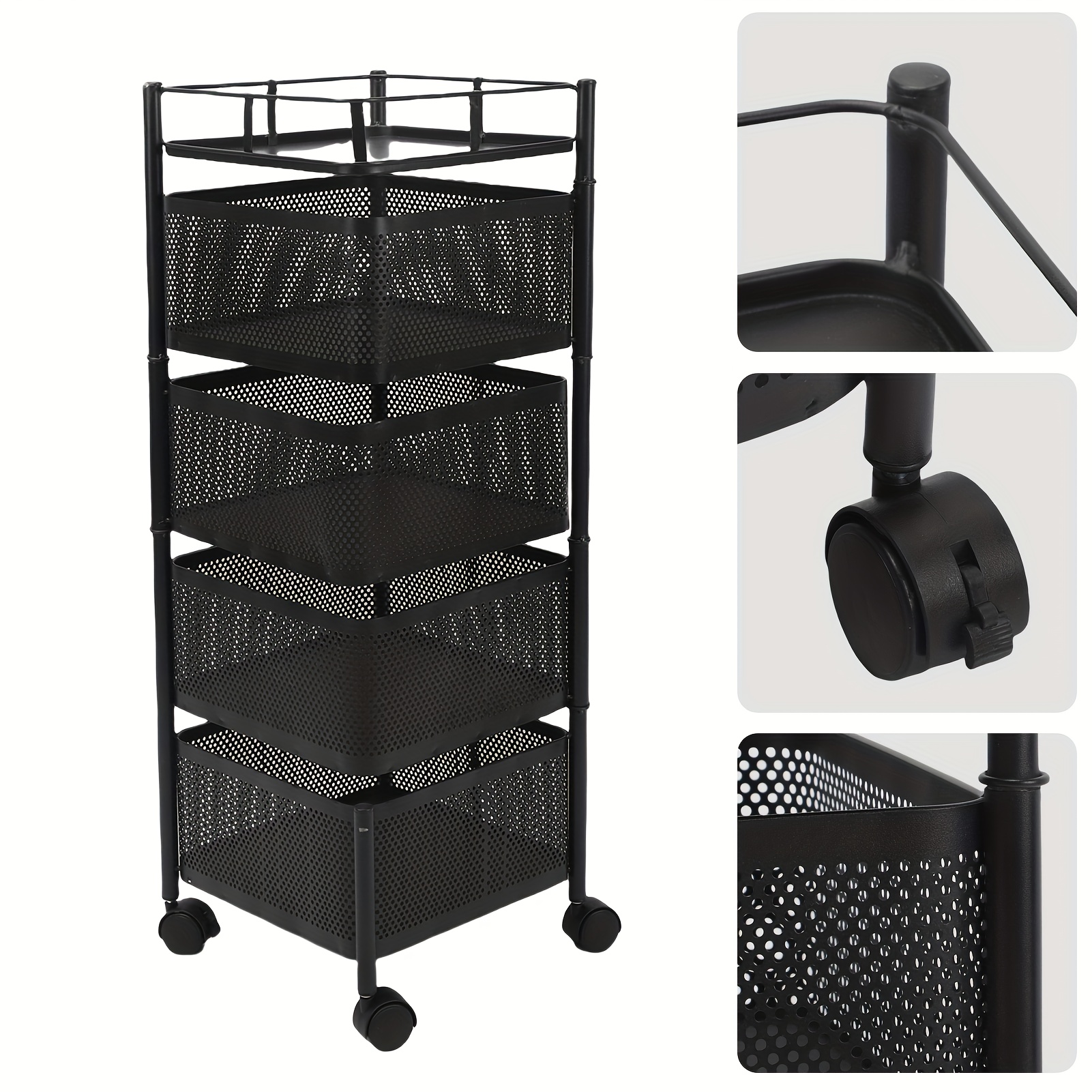 rotating kitchen storage rack 5 tier rolling cart with fruit and vegetable basket storage organization   with wheels for bathroom kitchen and bedroom for storing fruits vegetables potatoes tools toiletries a gift for birthday xmas