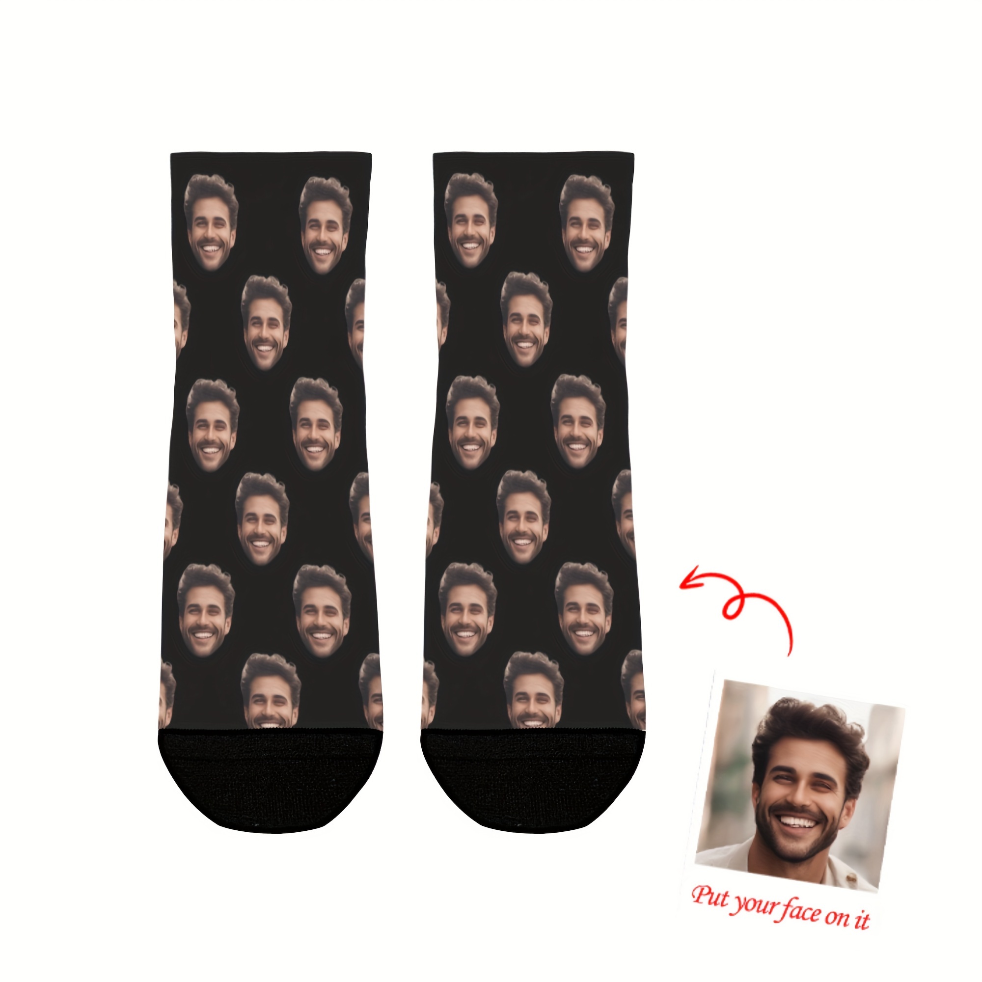 

Custom Photo Portrait Knit Socks For Men, Personalized Fun Novelty Polyester Socks, 100% Polyester, Hand Wash Only - Unique Birthday Gift For Husband Or Boyfriend