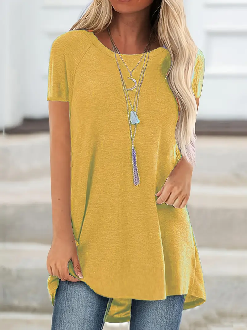 solid longline t shirt crew neck short sleeve t shirt casual womens clothing Product details 12