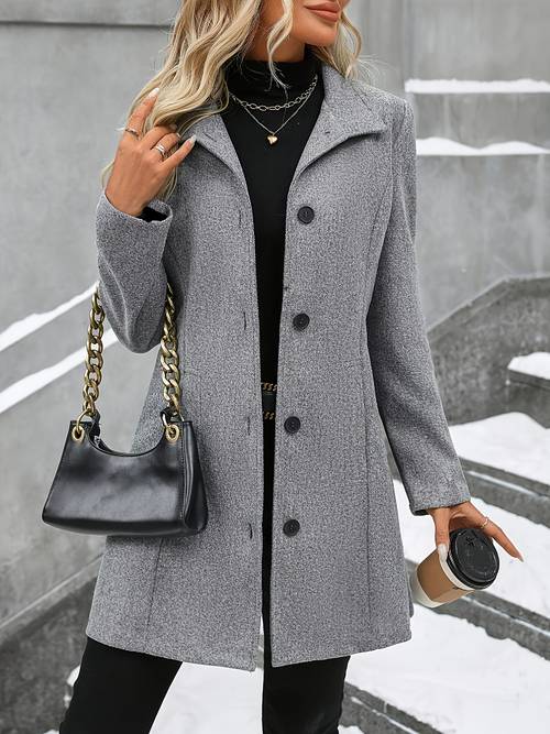 item picture fashion womens elegant tweed coat trendy solid color stand up collar tweed overcoat