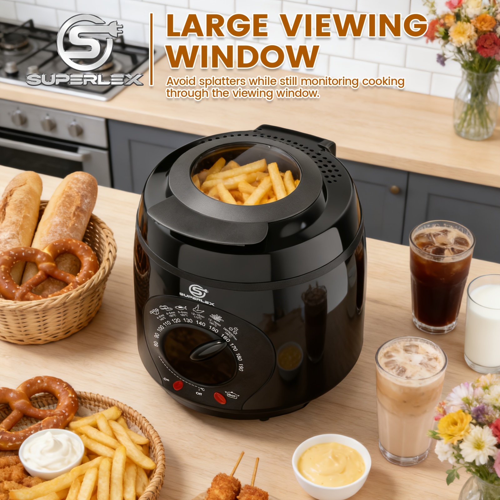 TEMU Superlex 1 Deep Fryer With Adjustable Thermostat (0°c To ) & Transparent Lid & Filter System, Bowl & Basket Suitable For Home Use, Compact For