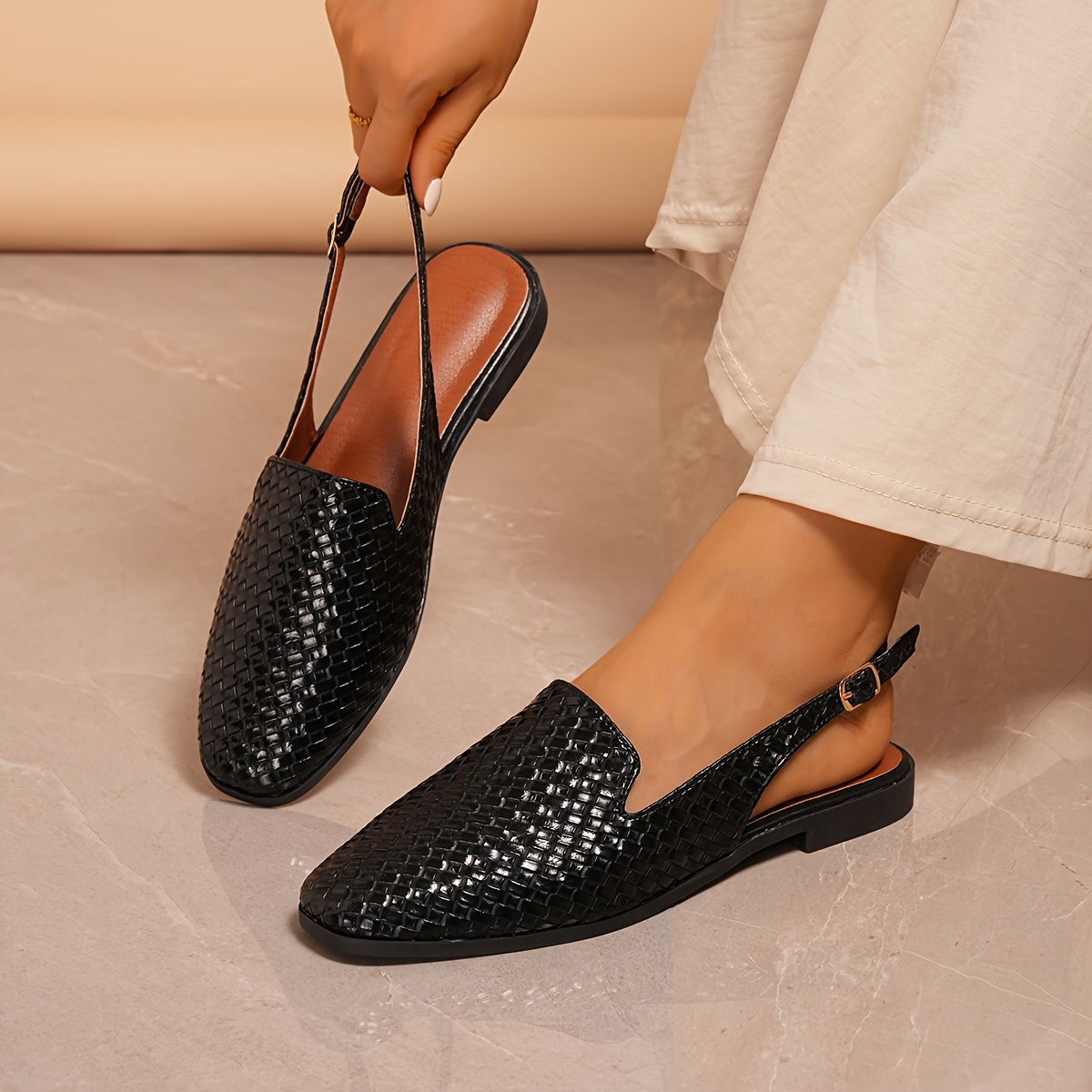 TEMU Sandales plates décontractées et polyvalentes pour femme à talon ouvert, Chaussures pour femme élégantes et chics