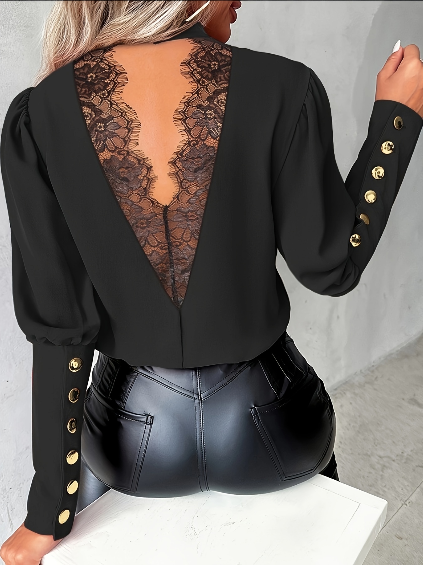 blusa elegante color negro mujer detalles botones Temu Ecuador