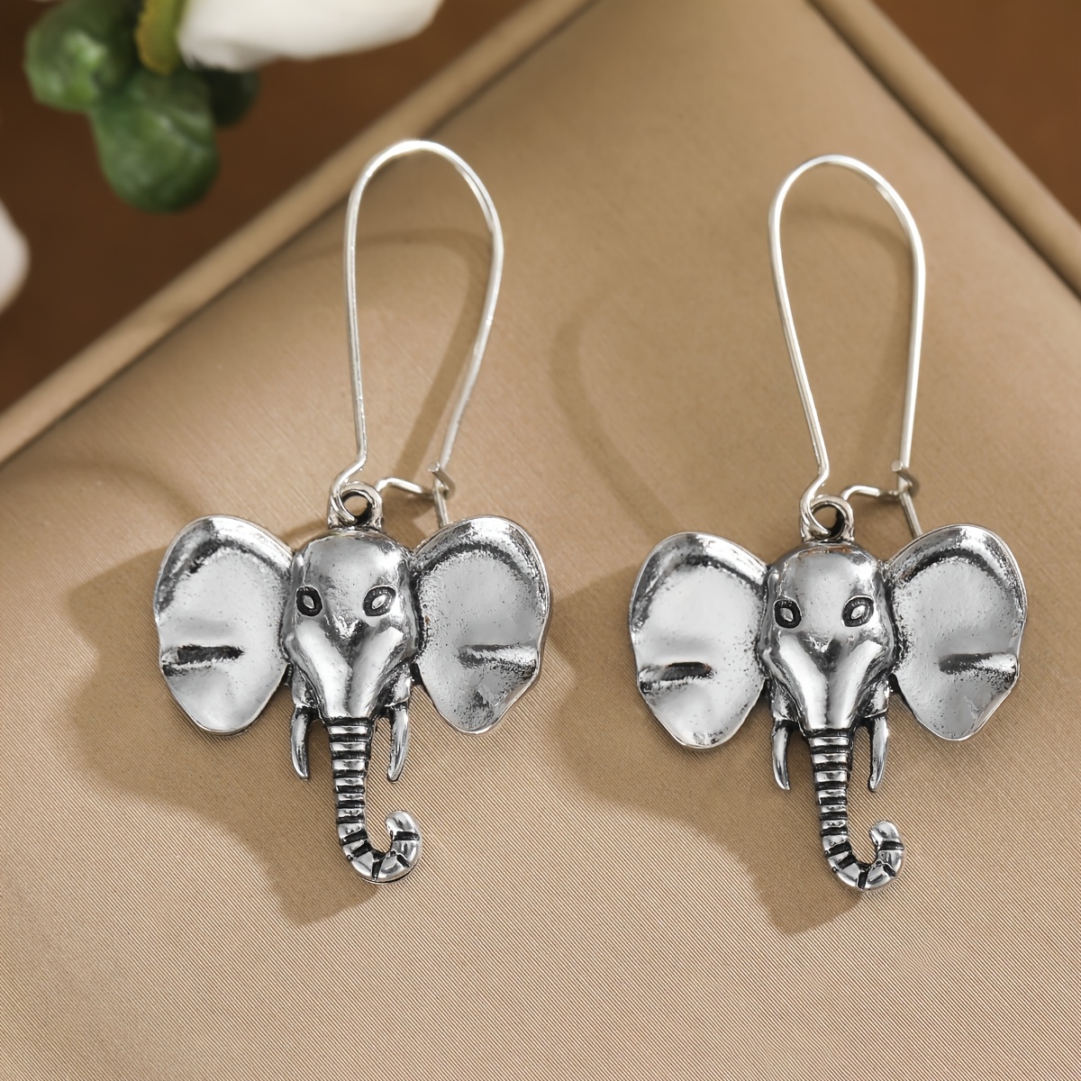 Women's Retro Distressed Elephant Head Long Earrings — Party Ready