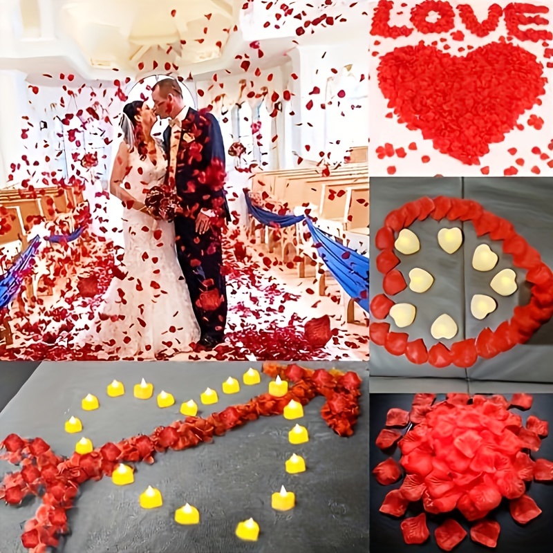  Juego de 20 velas románticas en forma de corazón y 500 pedales  de rosas artificiales de seda, decoración romántica para cena/fiesta para  el día de San Valentín, día más dulce, noche