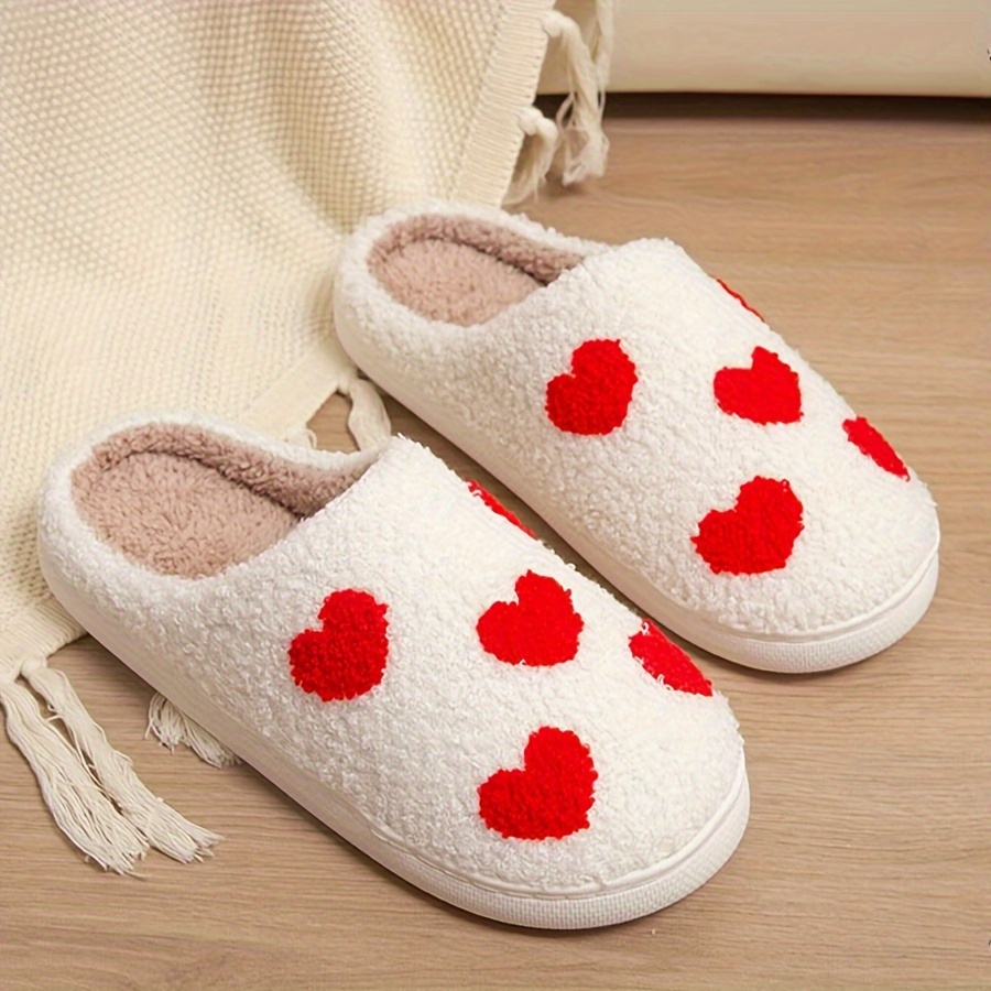 

Love Heart Graphic Design Warm Slippers For Men, Lined Lightweight Slip On Indoor Shoes, Autumn And Winter