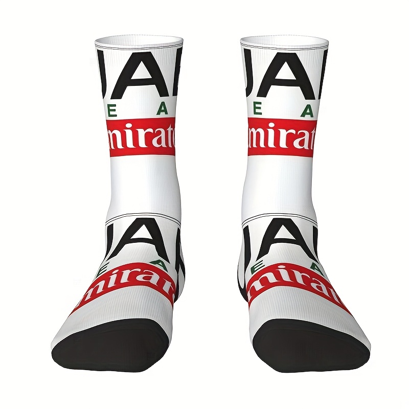 Image of Trendy Sports Style Uae Print Mid-tube Socks, Featuring Unique Element Patterns. Daily Wear For Sports Enthusiasts And , Comfortable And Breathable Street-style Socks For Sports Style