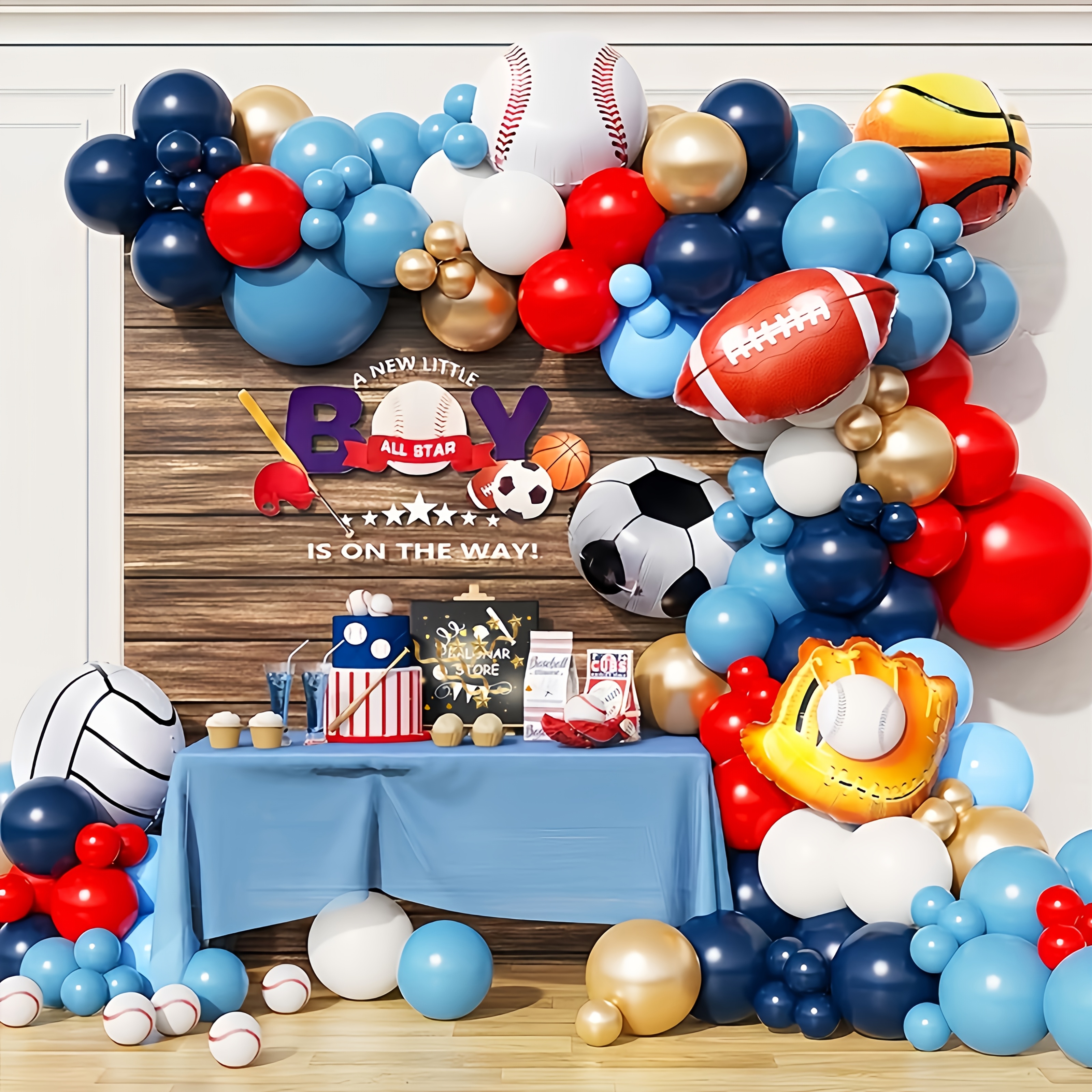 

141pcs Sports Theme Balloon Arch Kitincludes Baseball, Soccer, Basketball, And Football Foil Balloons. Sports Parties, , Birthdays, Father's Day, And Like