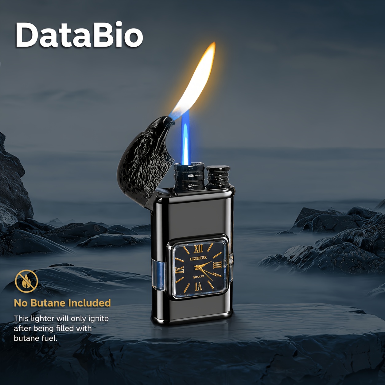 TEMU (no Butane) Dual Flame , Outdoor Windproof Portable Butane Gas Refill Lighter, Retro Quartz Dial Lighter, Eagle Men's Gift, Suitable For