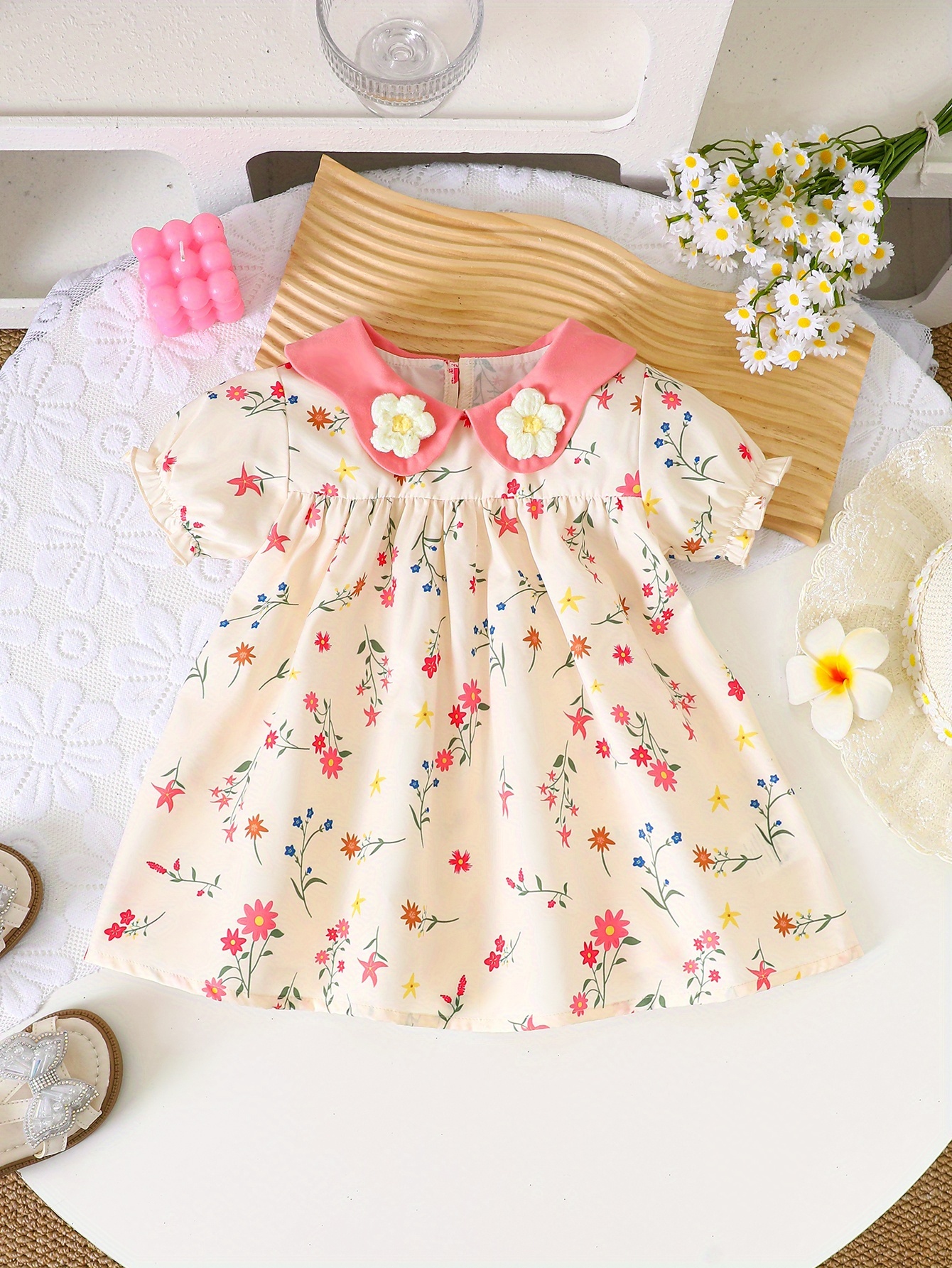 open lace back dress Dress Baby Girl 0-3 Years Old Summer Short Sleeve Fashion Cute Floral Kids Princess Dresses for Newborn Baby Girls Purple / 92 (18-24Month) main image 1