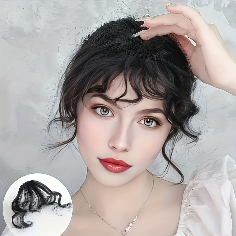TEMU Women's Bang Clip-in Hair Extensions - -in Installation, Suitable For Parties, Christmas, And Natural Everyday Styling - Fluffy Curly Wavy