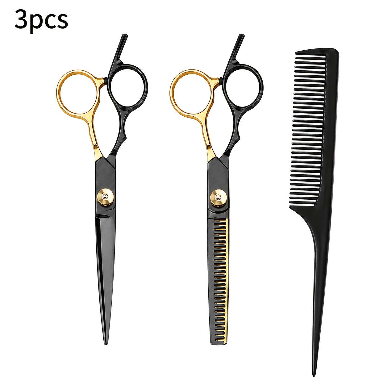 TEMU 【】ヘアハサミキット、ヘアカット＆薄毛カットハサミセット（テールコーム付き）、快適なグリップ、ブラック＆のサロン用ツール（男性・女性のヘアケアに）