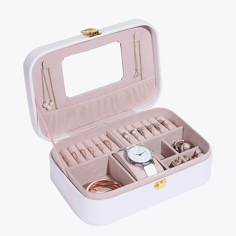 1pc holographic portable jewelry organizer box with   multiple compartments soft   leather lining   leather iridescent   secure snap closure for earrings necklaces rings watches travel friendly storage case accessory organization contemporary design Product details 0