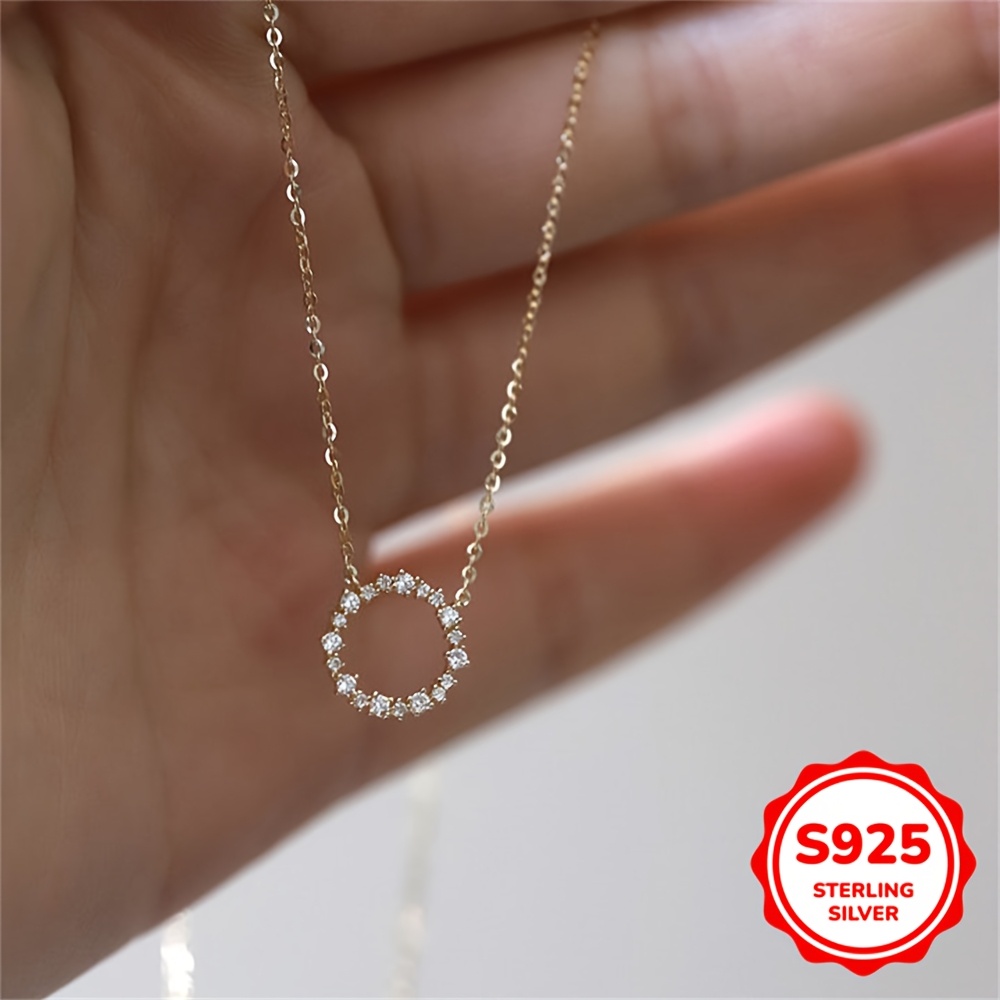 TEMU Elegant 925 Sterling Silvery Necklace With Sparkling Zirconia - Minimalist Pendant, Perfect Valentine's Gift For Her