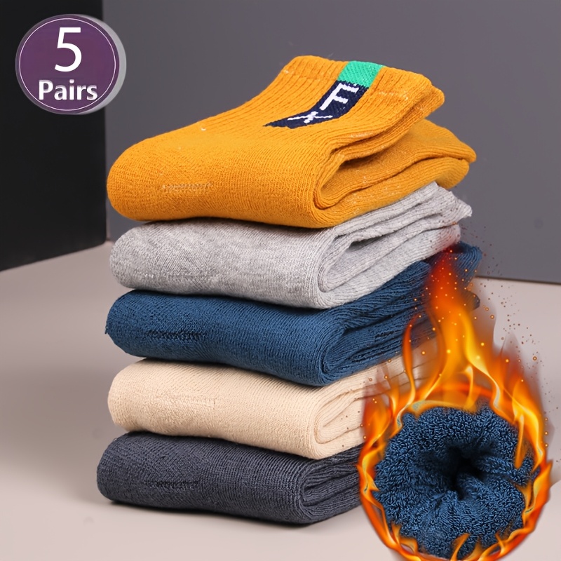 Image of 5 Pairs Winter Thickened Fleece Warm Boy Socks Student Medium To Large Children Long Tube Autumn Winter Fleece Trendy Socks