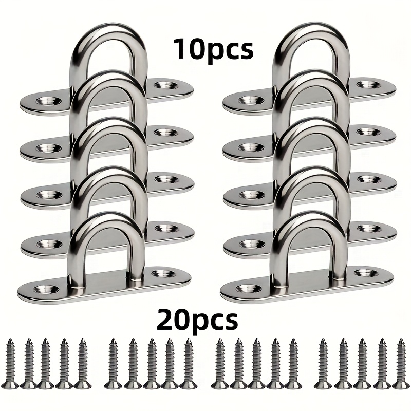E-shop 30 Stück, inklusive Sets mit 10 Edelstahl-Schraubhaken und 20 Befestigungsschrauben, M5 Pad Eye Plate mit Ring, für Marineausrüstung, robuste