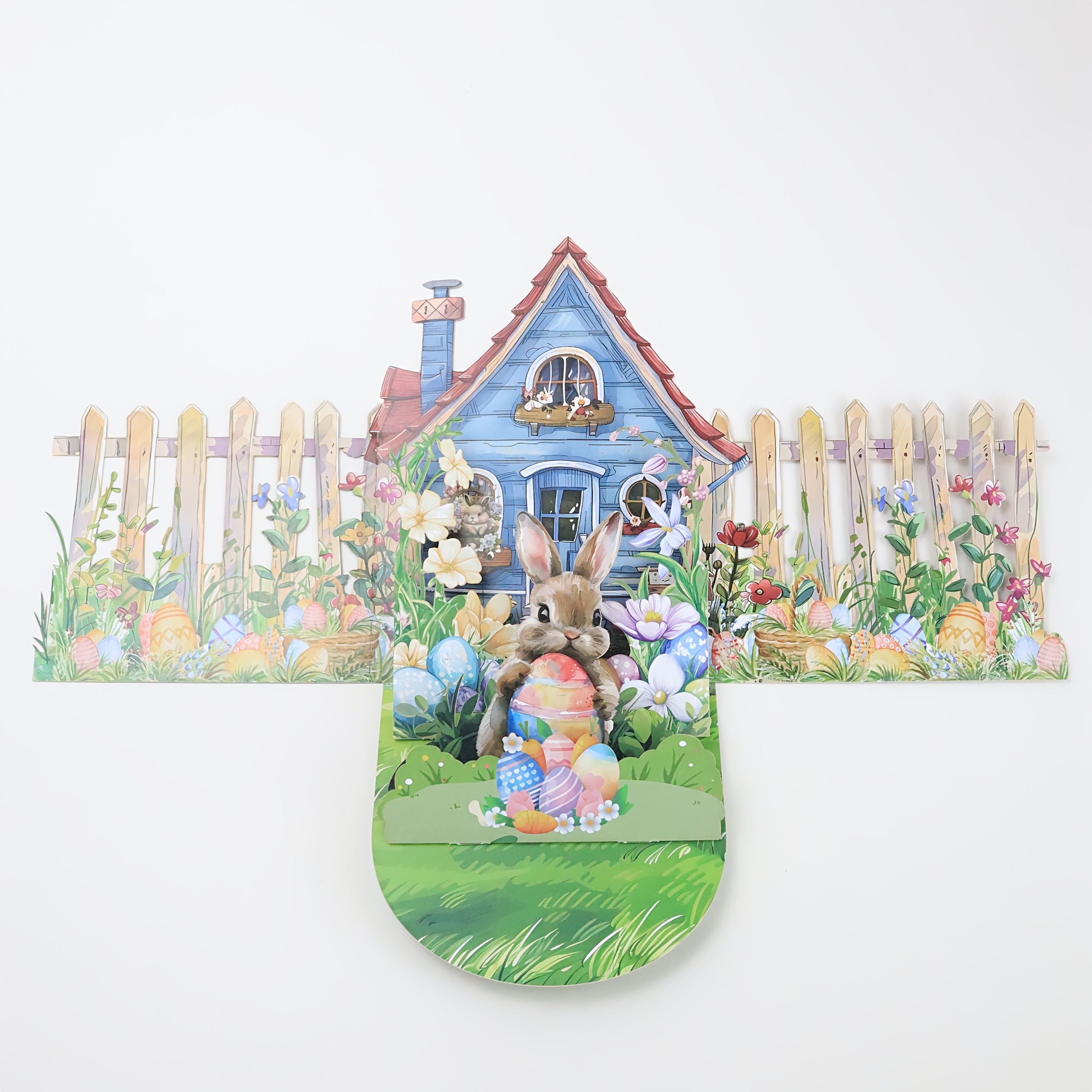 TEMU A Bi-fold Fence Rabbit Greeting Card With Envelope - Home Decoration Ornaments, Spring Festival Greetings, Rabbit Outside The House, With