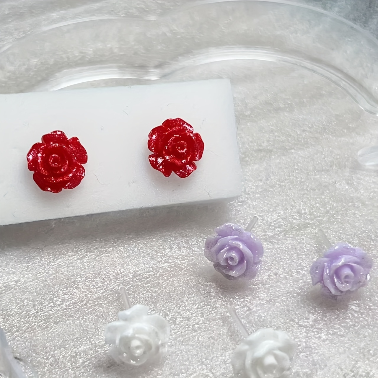 Fairy Fine Glitter Rose Earrings & Daily Earrings Set