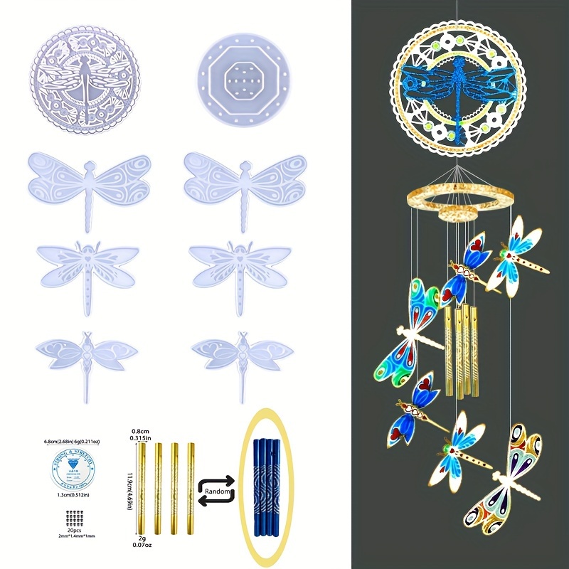 

1set Dragonfly/ Butterfly Wind Chimes Silicone Molds Kit, Epoxy Resin Wind Chime Casting Mold For Diy Wind Bell, Wall Hanging Pendants Animal Ornaments Home Decoration
