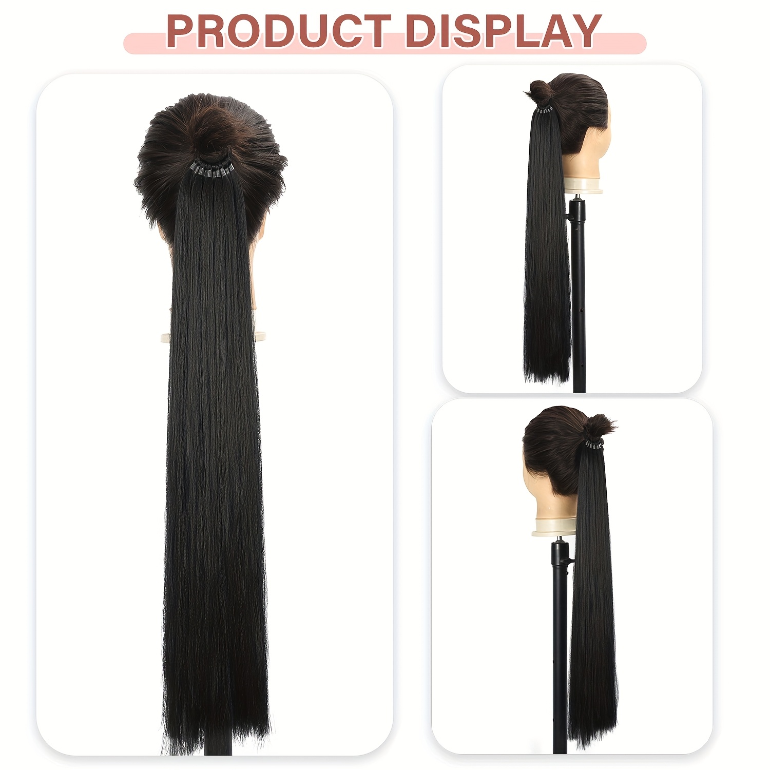   34 straight synthetic ponytail extension for women   durable high temperature fiber hairpiece for   black ponytail hair extensions versatile hairpiece natural look hairpiece synthetic hair fiber details 0