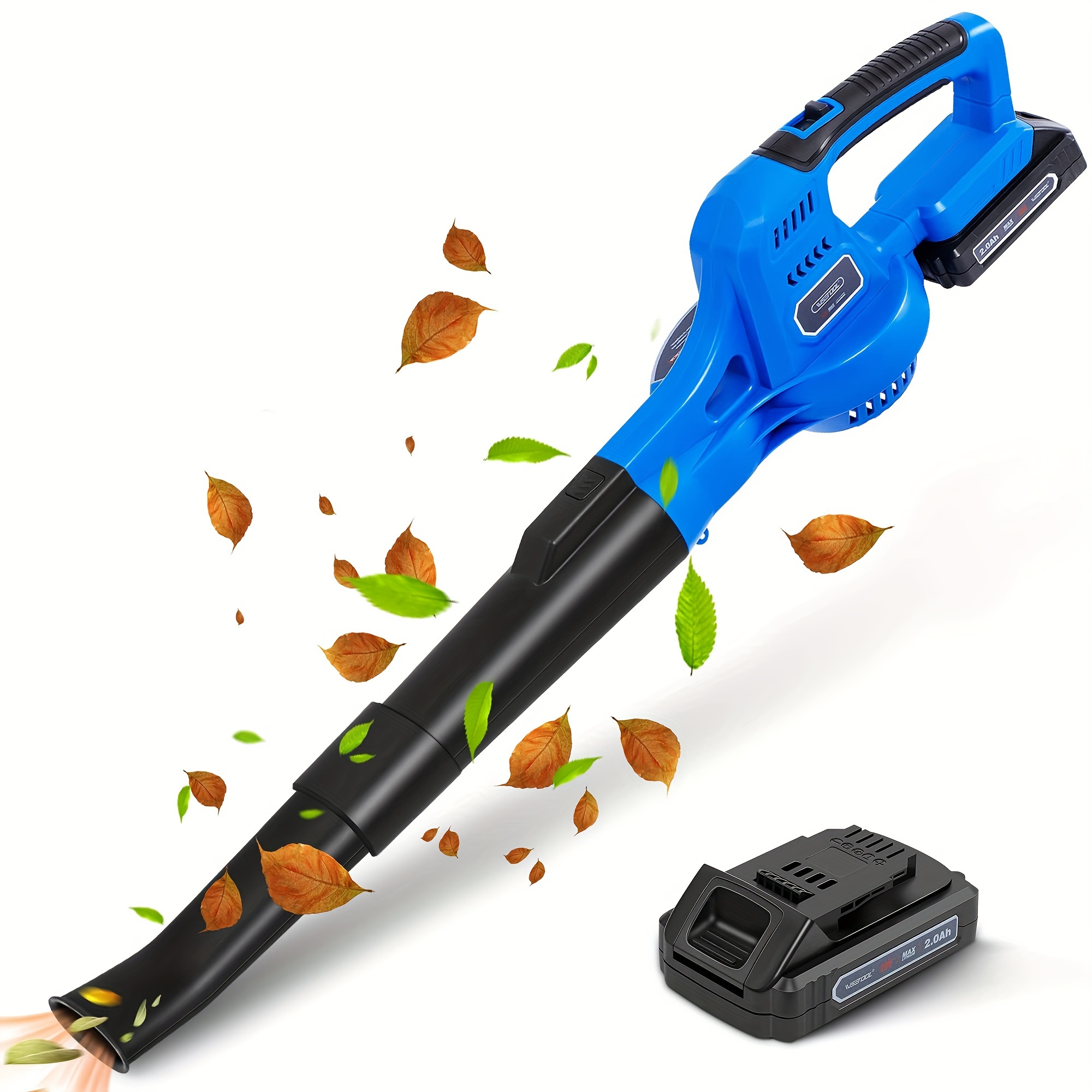 

20v Cordless Leaf Blower With Battery And Charger, Leaf Blower Battery Operated, Electric Handheld Leaf Blowers With 2 Tubes For Patio, Leaves Blowing-blue