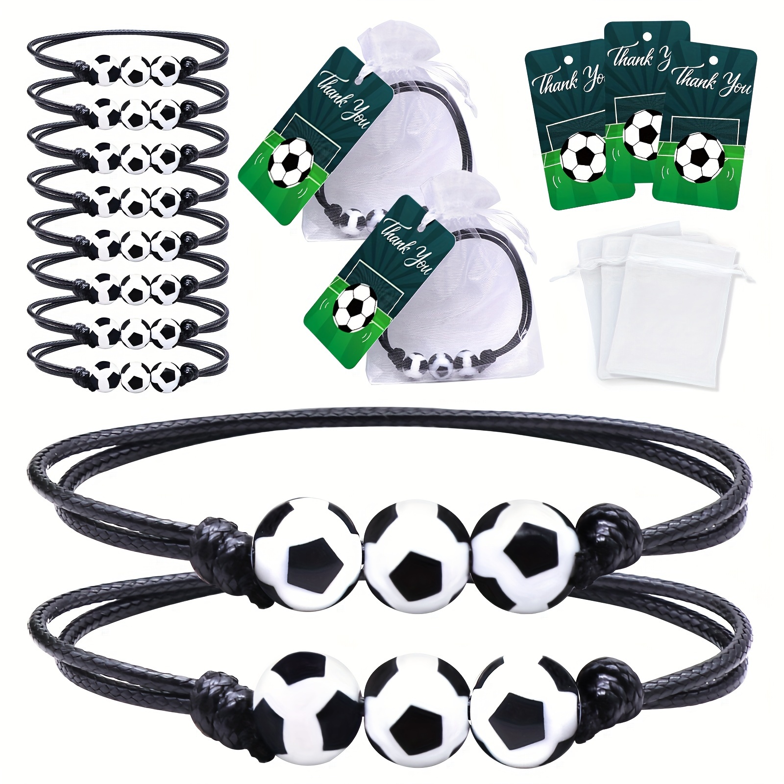 

Soccer Party Favor 24 Pack: Soccer Bracelet With Drawstring Bags And Custom Cards - Perfect For Soccer Themed Events