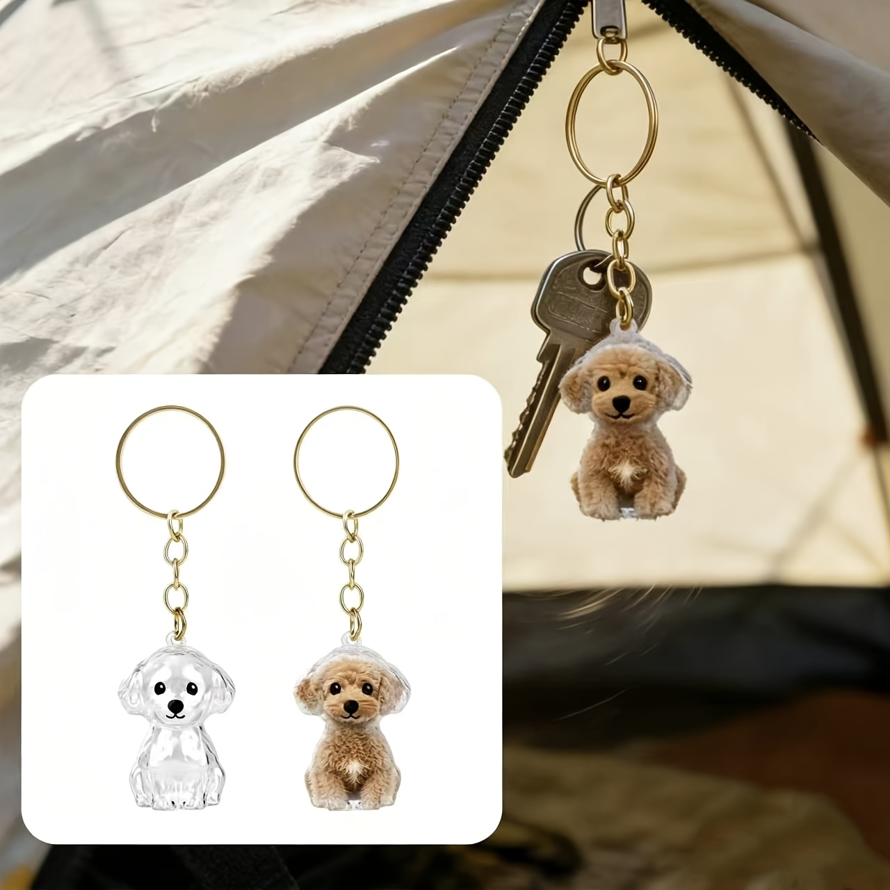 TEMU 2-pack Teddy Bear Shaped Acrylic Keychains For Collecting Pet Hair - Reusable Keepsakes For Storing Cat And Dog Fur