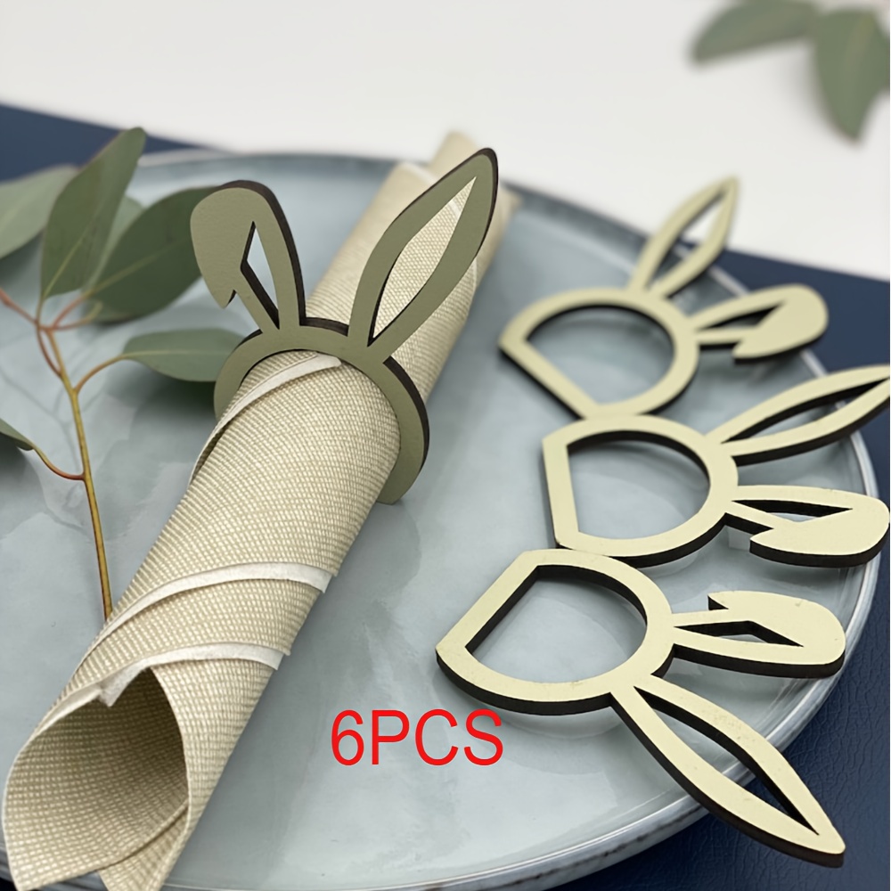 6pcs Easter Table Scarf Holder, Easter Wooden Decoration, Handmade Quality Gift, Easter Table Decoration, Bunny, Bunny Table Scarf Holder, Easter Napkin Ring, For Weddings, Party Table Decoration