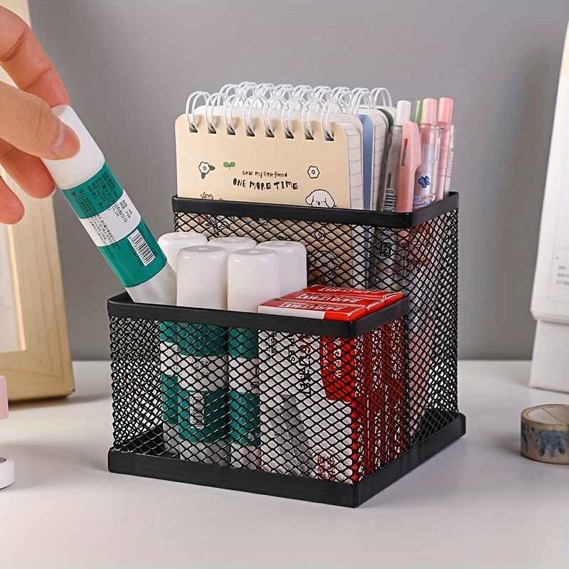 

Unfinished Iron Metal Desk Organizer, 2-slot Mesh Pen Holder, Multifunctional Office Stationery Storage, Lightweight Thickened Hollow Design