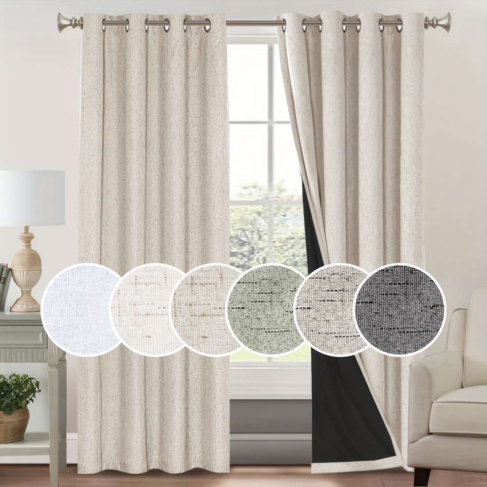 2 panels 100 blackout linen textured curtains thermal insulated curtains for winter noise reducing window drapes with grommet for hall room bedroom living room  