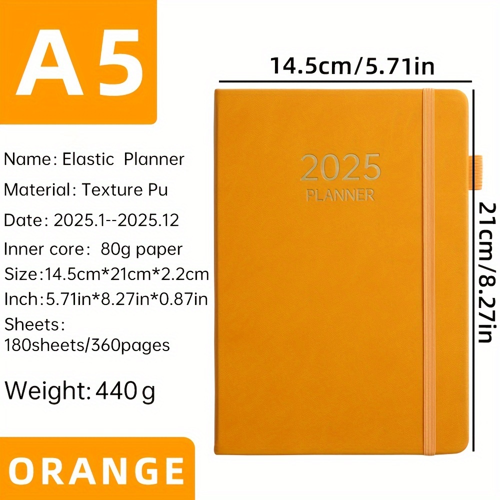 book of A5 thickened 2025 with 180 sheets and 360 pages in English, daily  planner for 365 days, 180 sheets and 360 pages of thickened annual