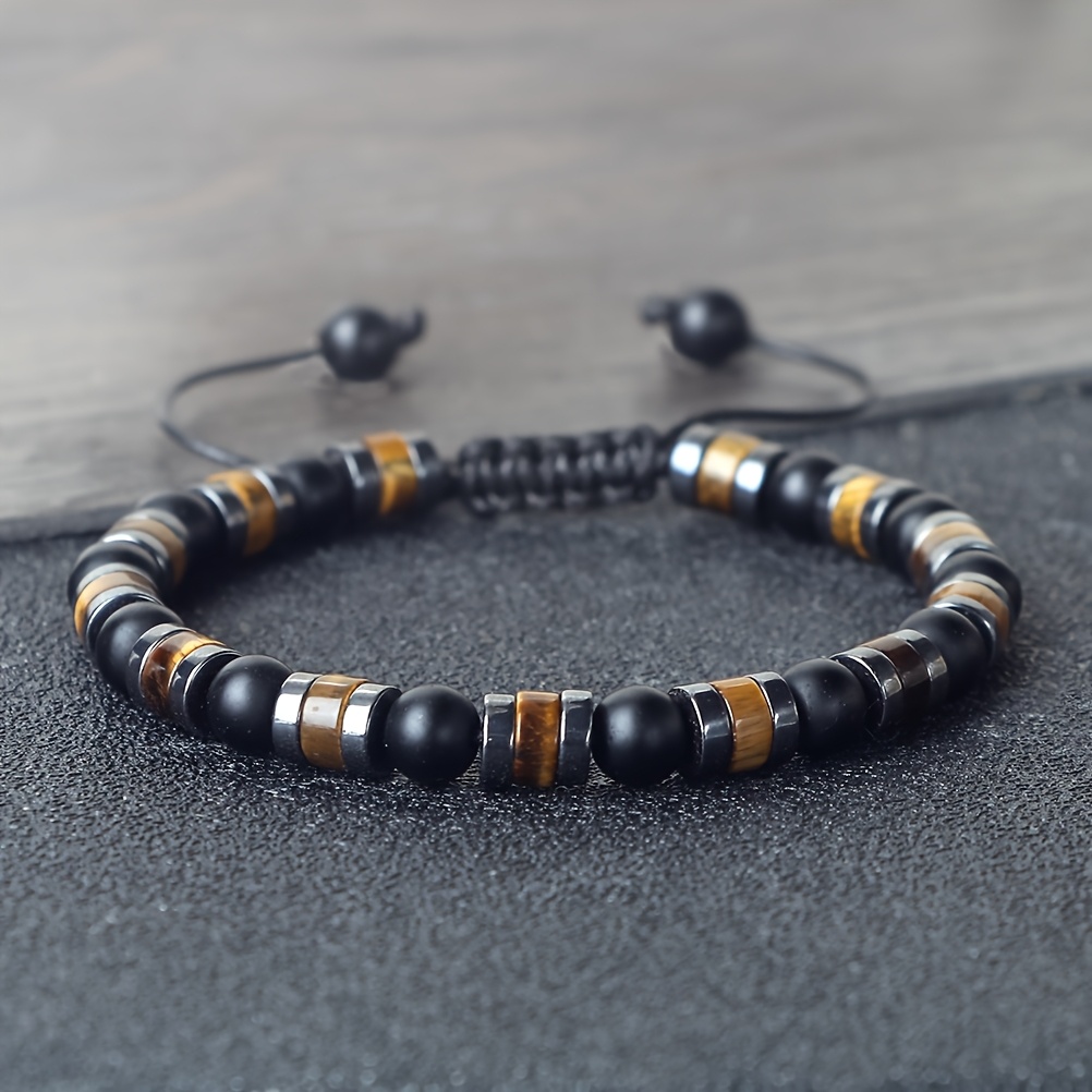 Punk-Style Woven Bead Bracelet with Tiger's Eye Spacers