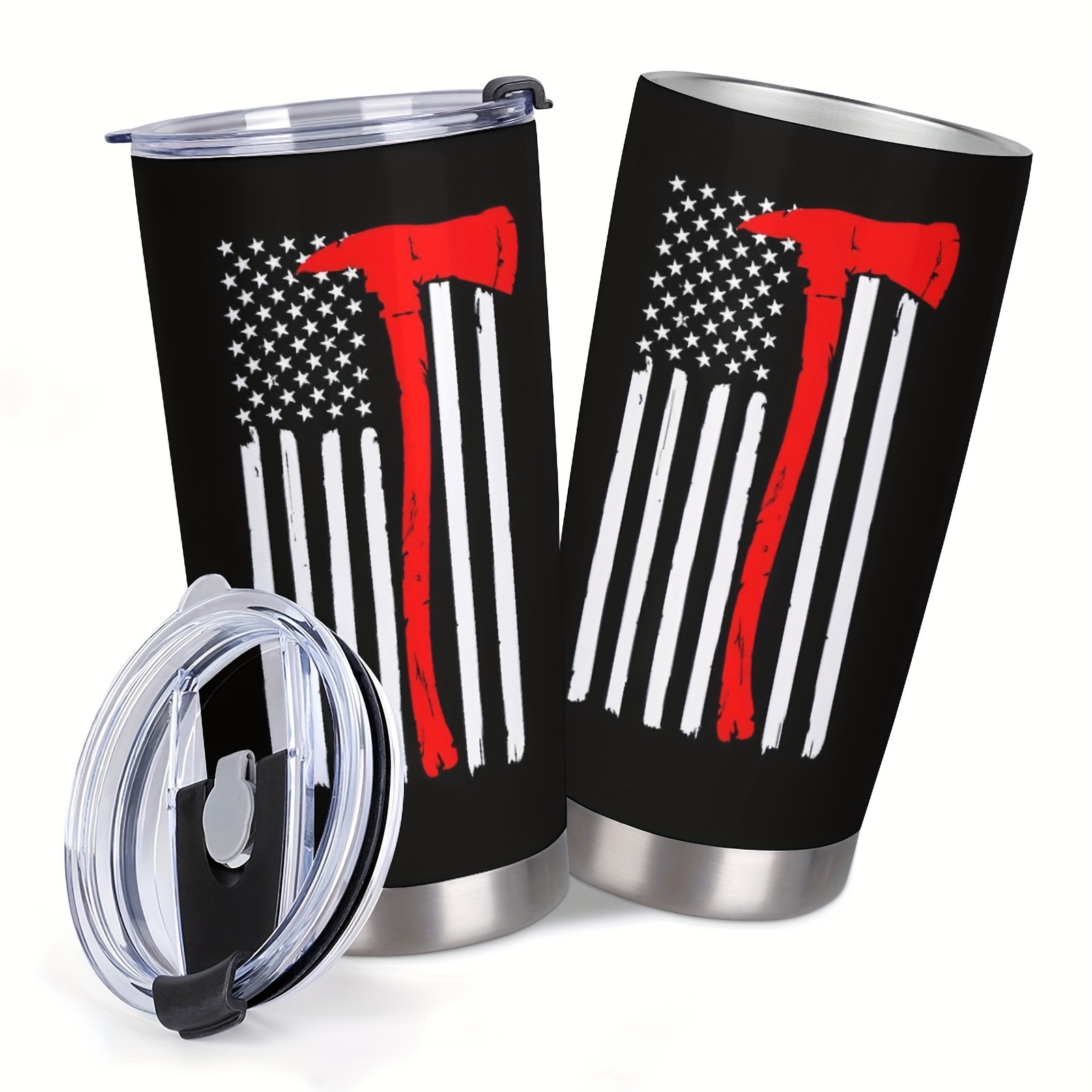 

Firefighter Appreciation Gift - 20oz Stainless Steel Travel With Lid, Thin Red Line , Ideal For Coffee, Office, Or Dining - Black